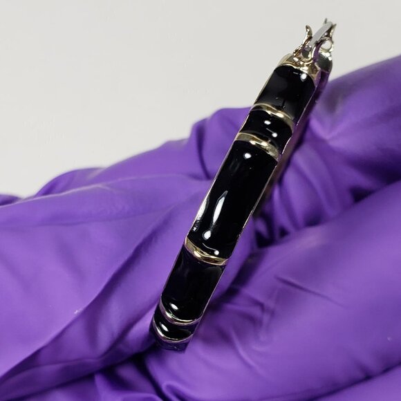 Stunning Charming Charlie Gold-Tone & Black Hoop Chunky Drop Earrings for Women - Picture 7 of 7